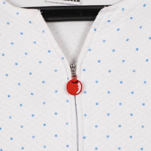 Mary Engelbreit DreamWear Quilted Robe L Women White Polka Dot Zip Cherry Pocket - Picture 5 of 8